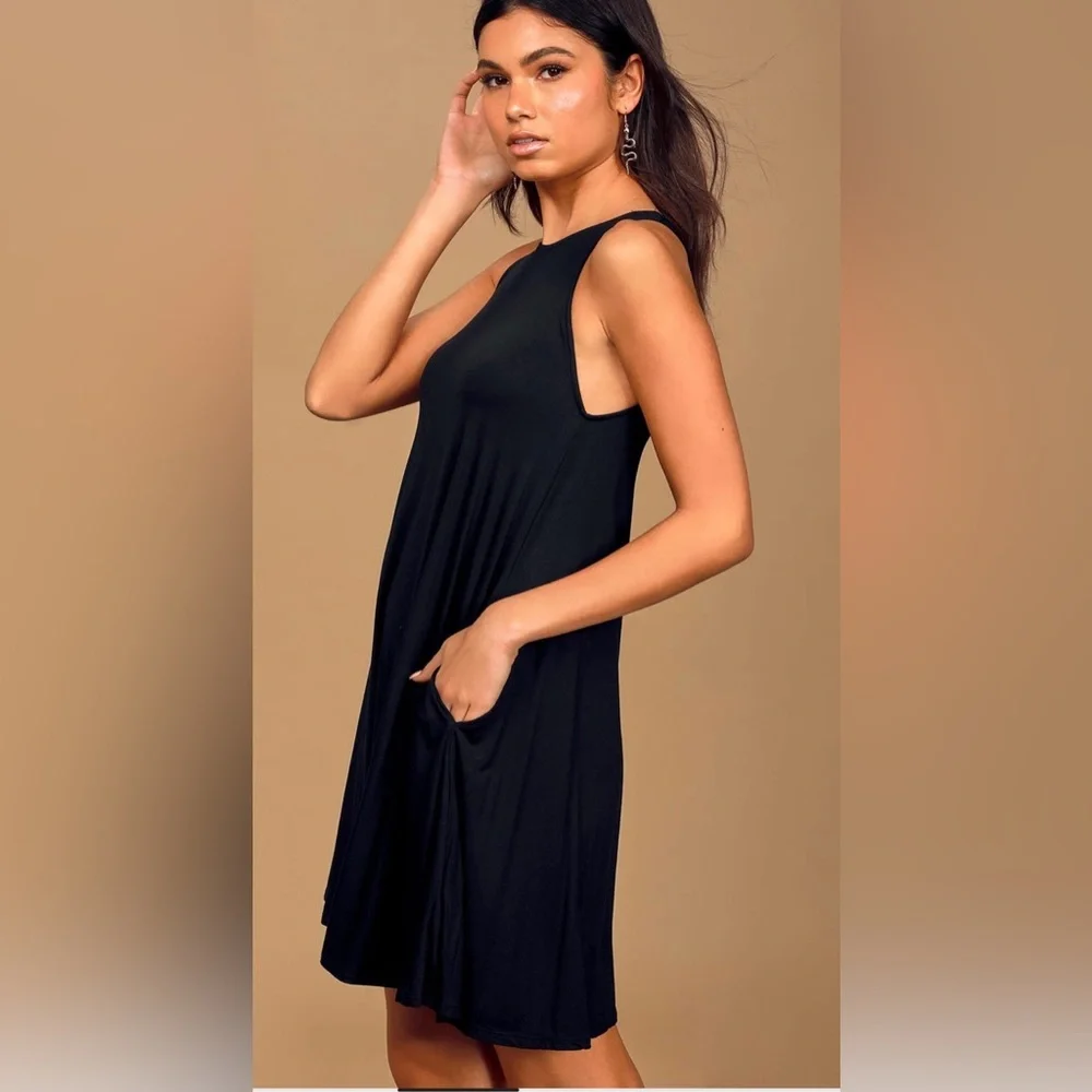 Lulus Women's Tupelo Honey Black Swing Jersey Mini Dress NWT XS #1516 - Picture 3 of 9